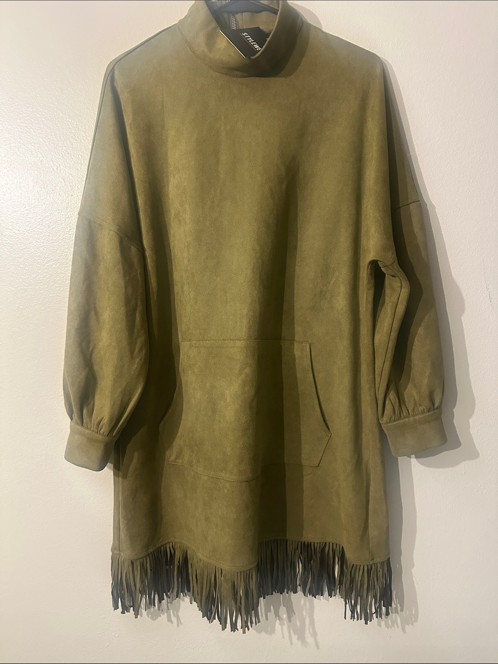 NWT Stylewe Women's Faux Suede Fringe Hem Loose Mini Dress Sz S